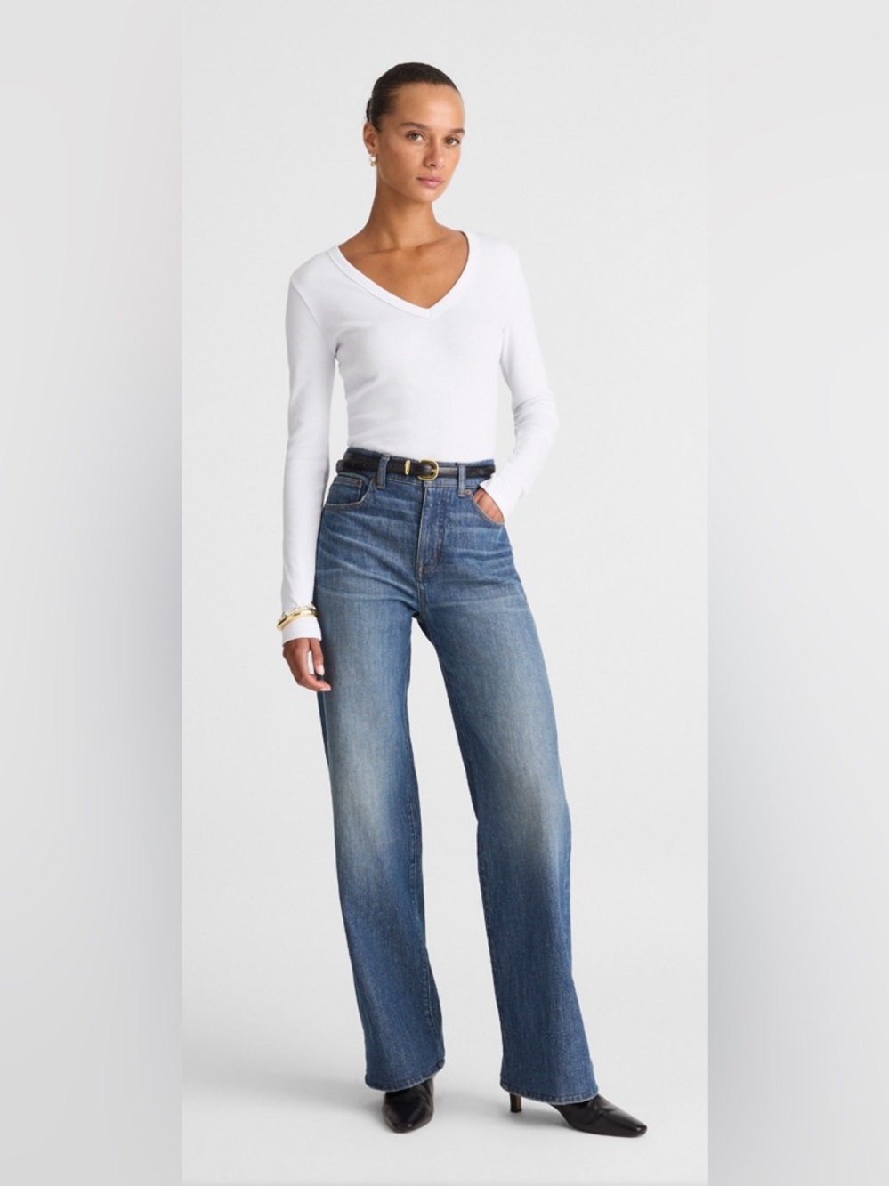 NWT MADEWELL The 90s V Neck Long Sleeve Tee in compact cotton size women’s XXL